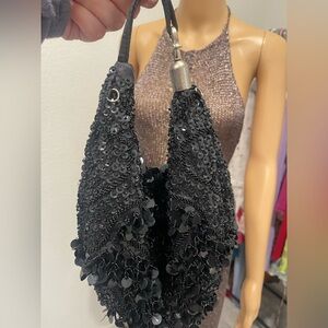 Vintage Black Sequin Evening Shoulder Bag